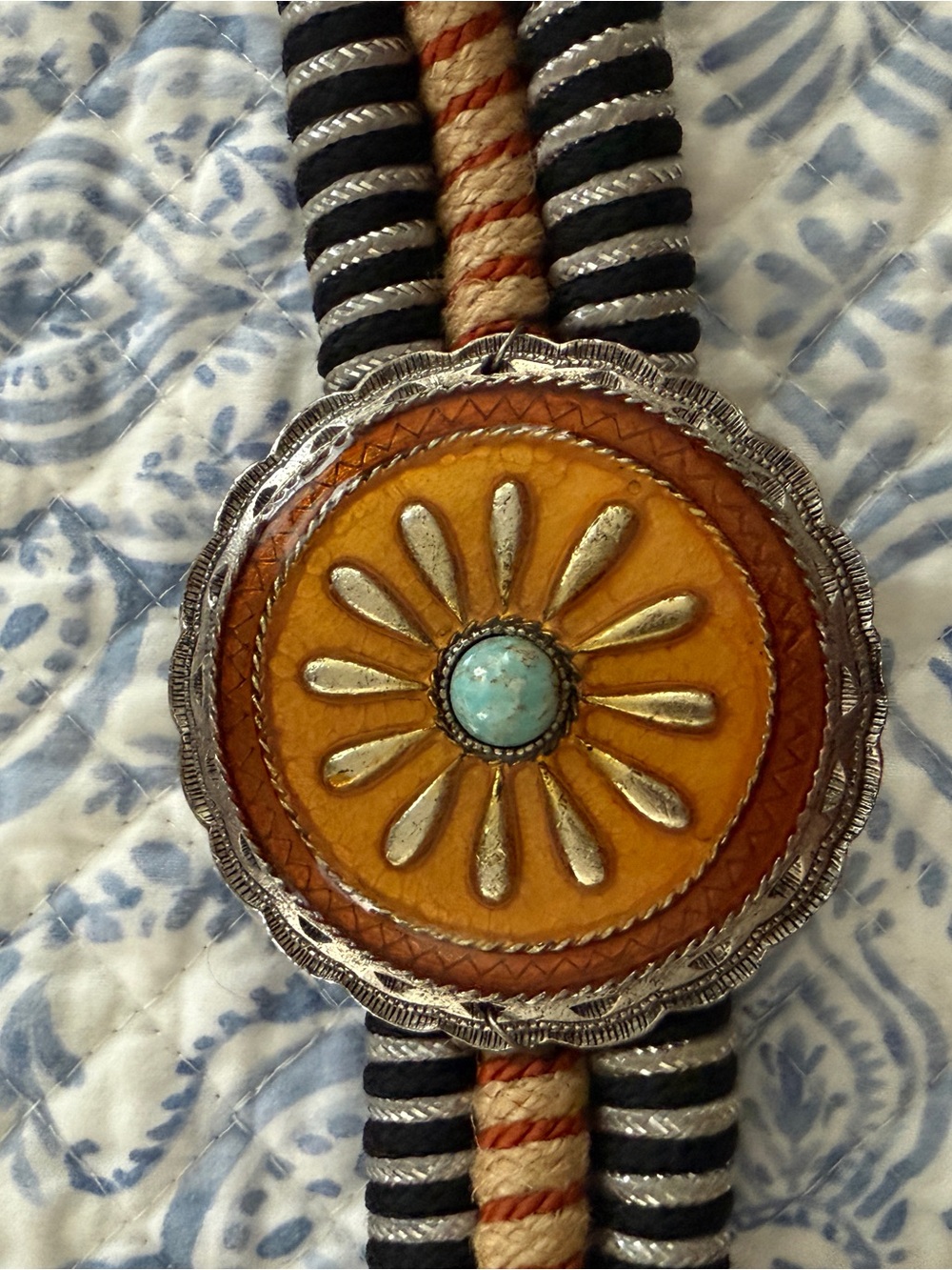 Sunburst Turquoise Concho Tie Belt 46 inches - Picture 2 of 7